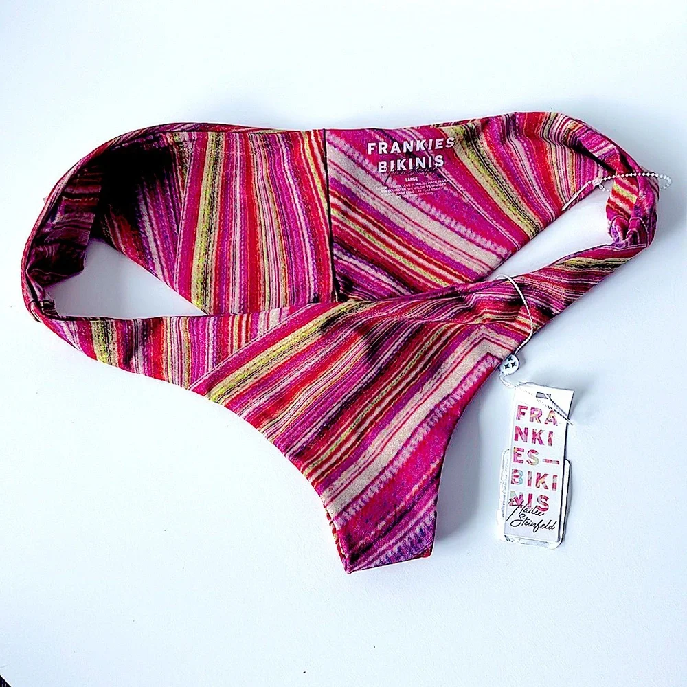 NWT FRANKIES shimmy pink gold red high leg underwire bandeau cheekini bikini set